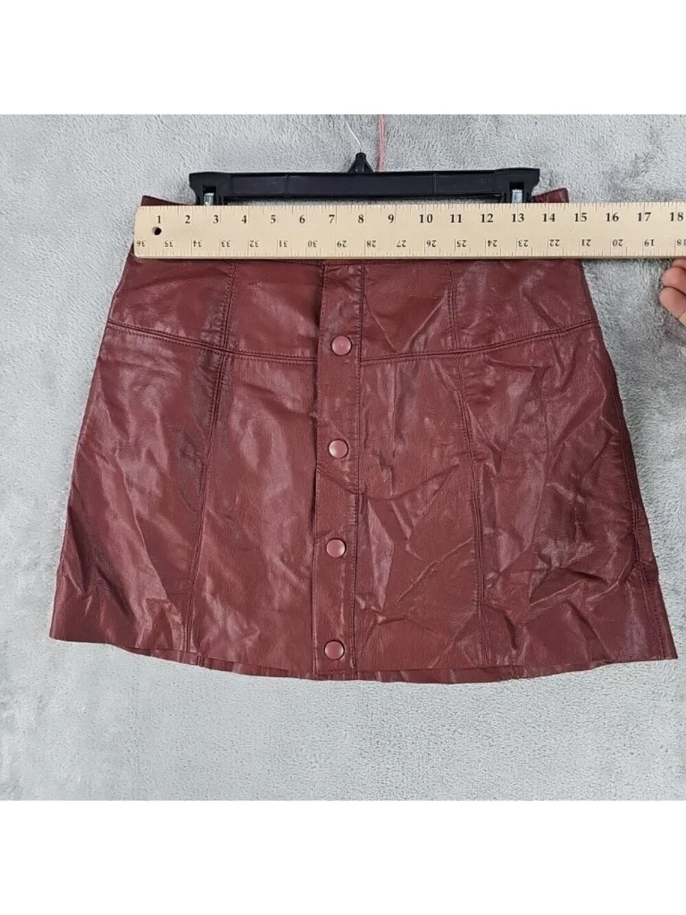 Free People Skirt Womens 8 Brown Vegan Faux Leather A Line Mini Snap Front